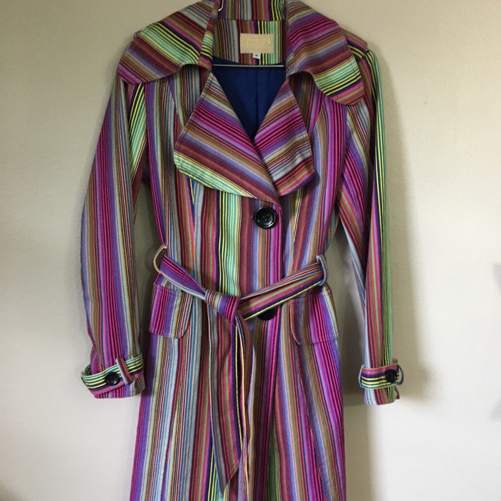 Alberto Makali Coat Trench Style Rainbow Striped Cotton Size 6 (Small)